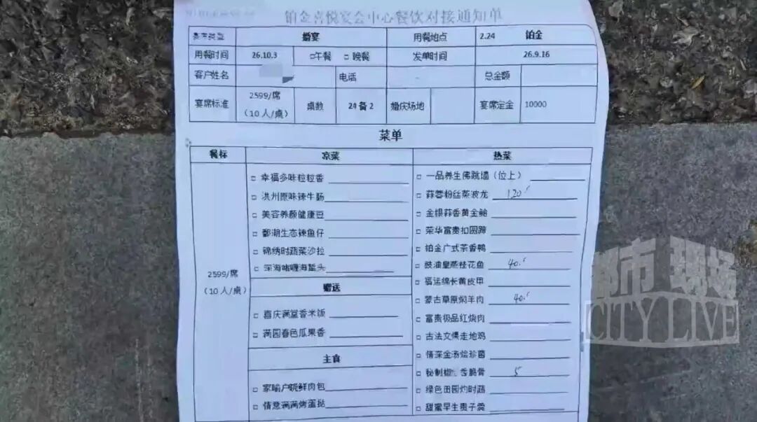 父亲提前半年为儿子婚礼预订2599元一桌的婚宴，结果14道主菜上错7道，&ldquo;这让我很没面子&rdquo;；酒店回应：下错菜单了，愿意赔偿2万元