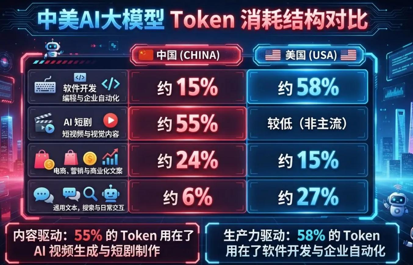 AI真相：中国Token消耗第一是做短剧,美国Token消耗第一是编程序!