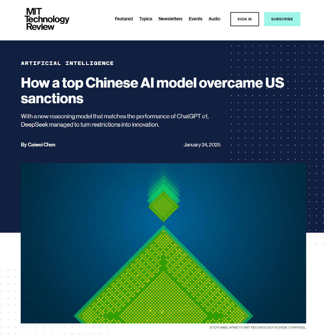 MIT technologyreview（《麻省理工科技评论》）的新报道：《中国顶级人工智能模型如何战胜美国制裁》
