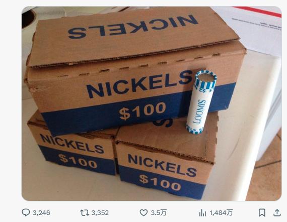 终极通胀对冲工具？美国一男子疯狂囤积500万枚5美分硬币！