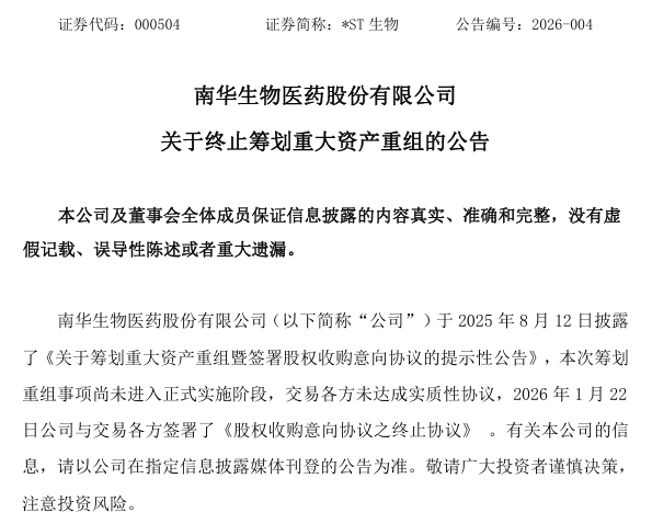 终止重大资产重组！000504突发公告！