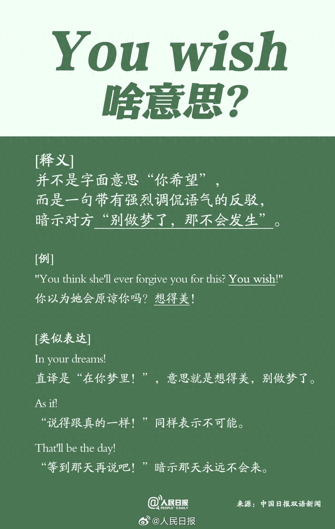 国防部说的&ldquo;You wish&rdquo;，是什么意思？