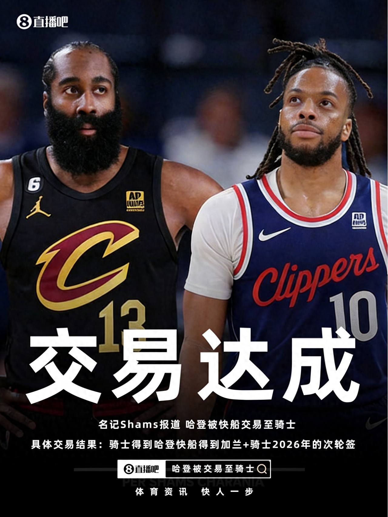 重磅💥哈登被交易至骑士&六年第五队 加兰携一次轮签加盟快船！