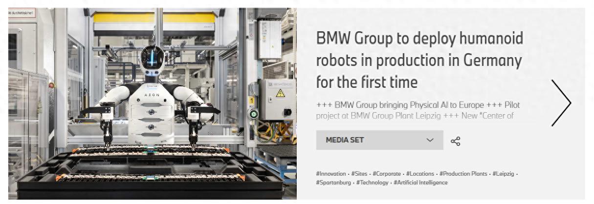 宝马宣布在德国工厂引入人形机器人 试点接管装配线最累工序