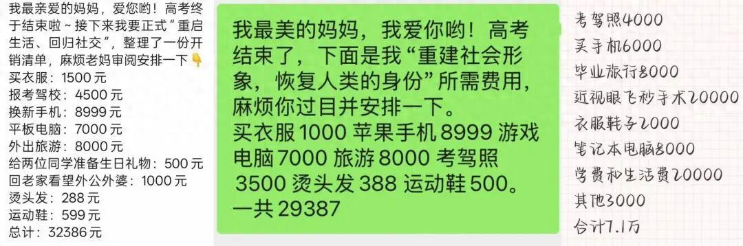 &ldquo;你只是高考完了，不是家里发财了！&rdquo;考后账单如山，家长愁：生活费该给多少